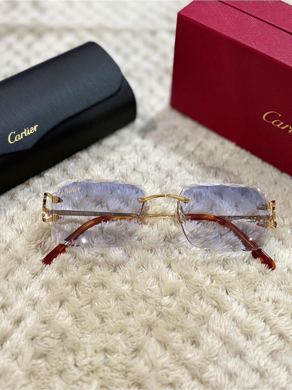 Cartier Gold Rimless Sunglasses with Gradient Gray Lenses